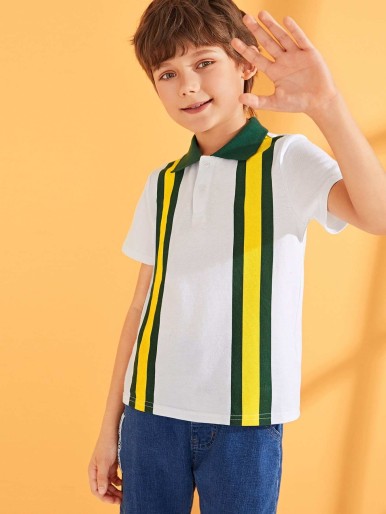 Boys Striped Insert Button Front Top
