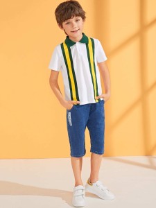 Boys Striped Insert Button Front Top