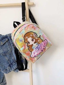 Girls Doll Graphic Sequins Decor Backpack
