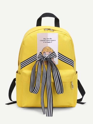 Striped Lace Up Design Canvas Backpack