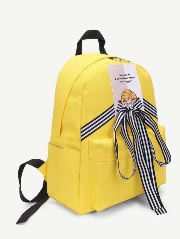 Striped Lace Up Design Canvas Backpack