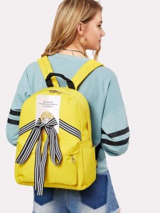 Striped Lace Up Design Canvas Backpack