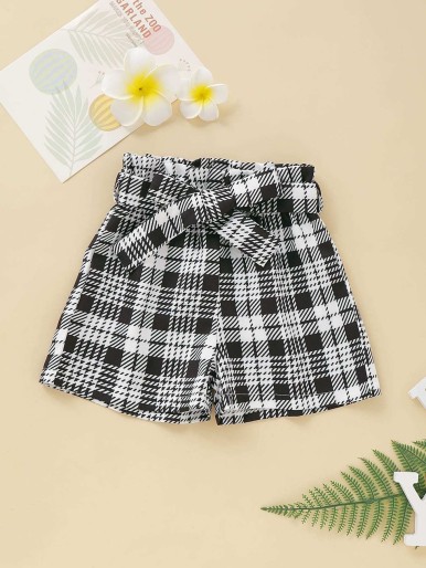 Toddler Girls Plaid Belted Paperbag Waist Shorts