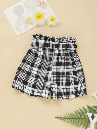 Toddler Girls Plaid Belted Paperbag Waist Shorts
