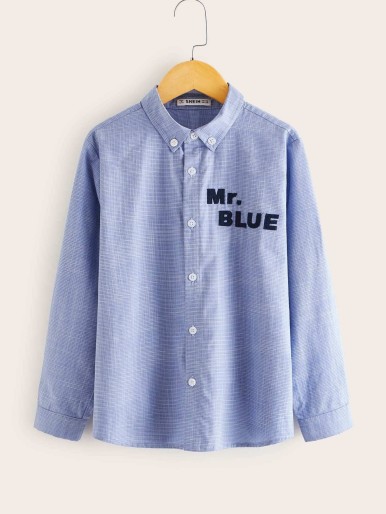 Boys Letter Embroidered Plaid Shirt