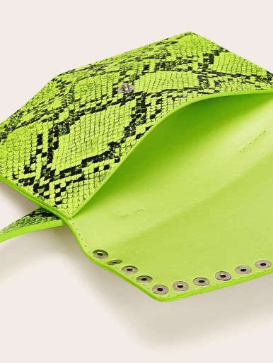 Neon Lime Studded Decor Snakeskin Print Fanny Pack
