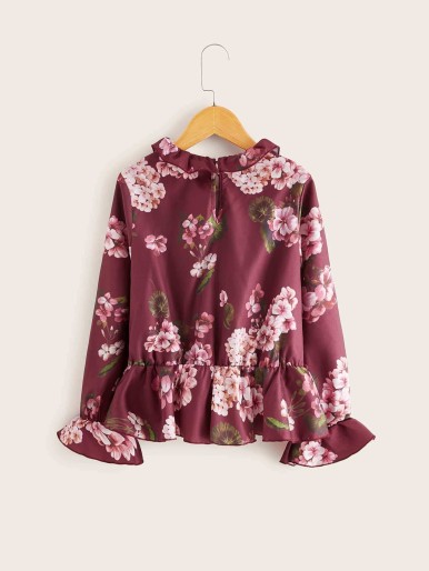 Girls Ruffle Trim Floral Top