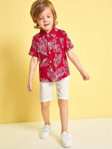 قميص هاواي بجيب بطبعة استوائية للأولاد الصغار