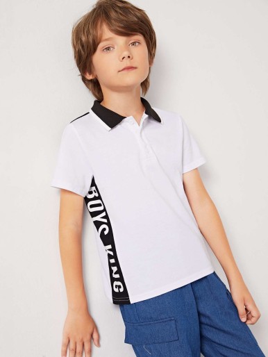 Boys Slogan Print Polo Shirt