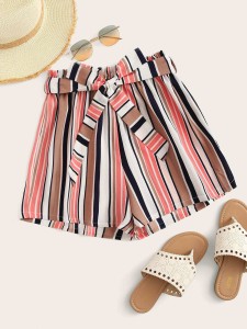 Multi-Striped Self Tie Shorts