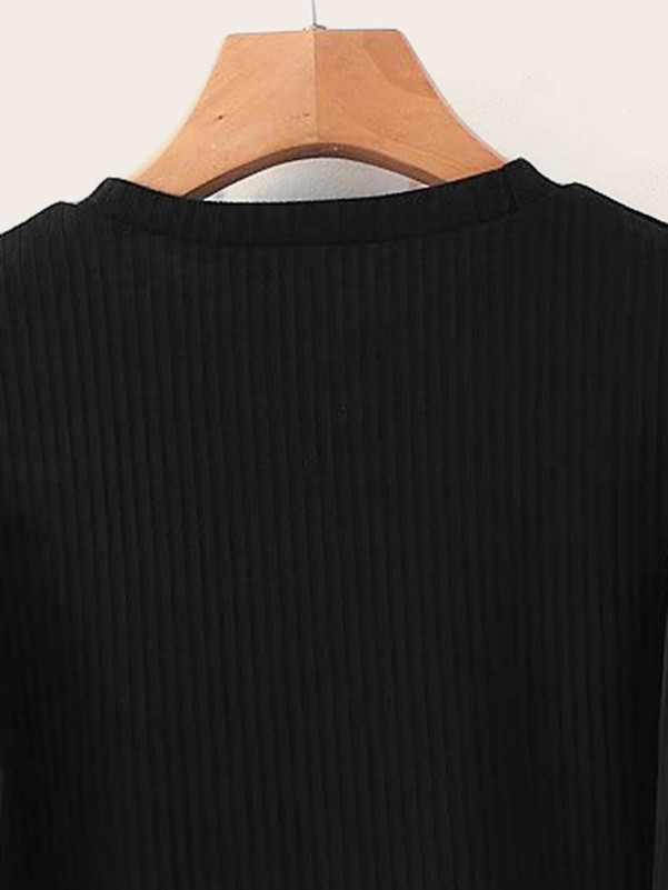 Mesh Panel Ribbed Knit Sweater