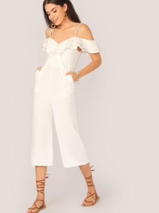 Ruffle Foldover Slant Pocket Wide Leg Cami Jumpsuit