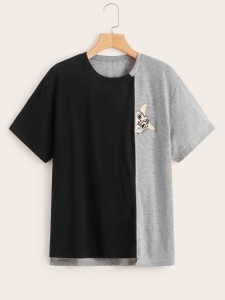 Cut And Sew Cat Embroidered Tee