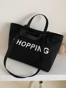 Letter Graphic Canvas Tote Bag