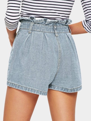 Light Wash Paperbag Waist Denim Shorts