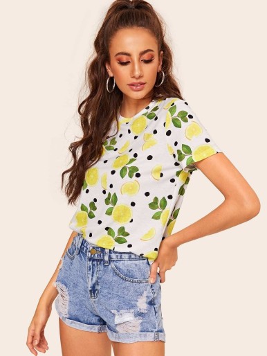 Lemon & Polka-dot Print Tee