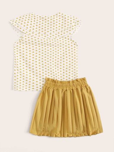 Toddler Girls Confetti Heart Blouse With Pleated Skirt