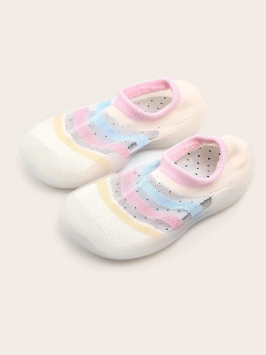 Baby Girls Striped Knitted Slip On Shoes