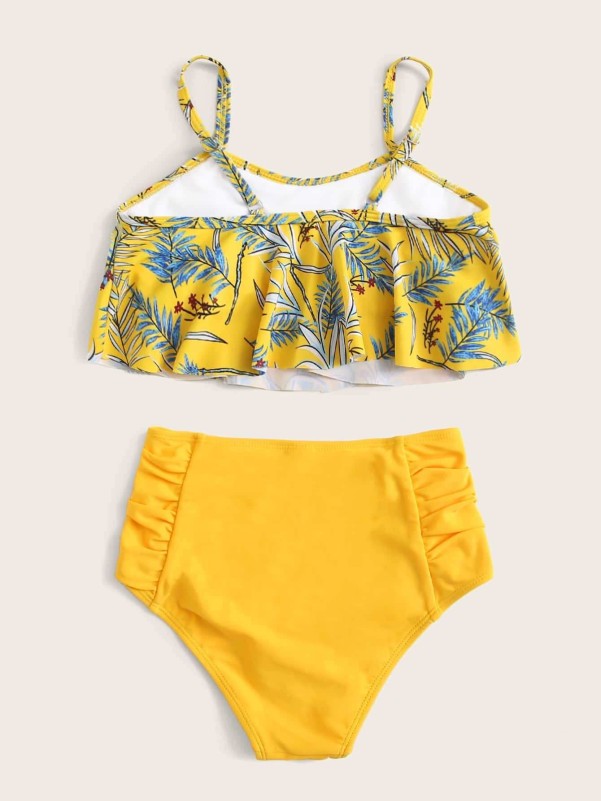 Girls Leaf Print Bikini Swimsuit