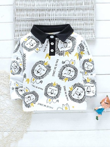 Toddler Boys Cartoon Lion Print Polo Shirt