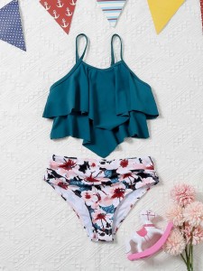 Girls Floral Hanky Hem Bikini Swimsuit