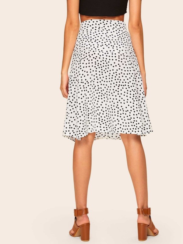 Button Front Polka Dot Skirt