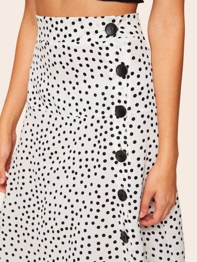 Button Front Polka Dot Skirt