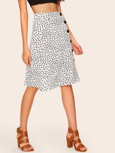 Button Front Polka Dot Skirt