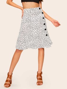 Button Front Polka Dot Skirt