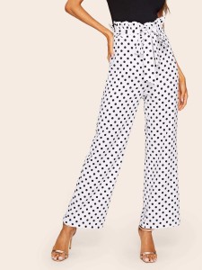 Paperbag Waist Wide Leg Polka Dot Pants