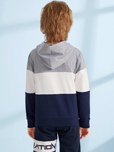 Boys Embroidered Letter Colorblock Sweatshirt