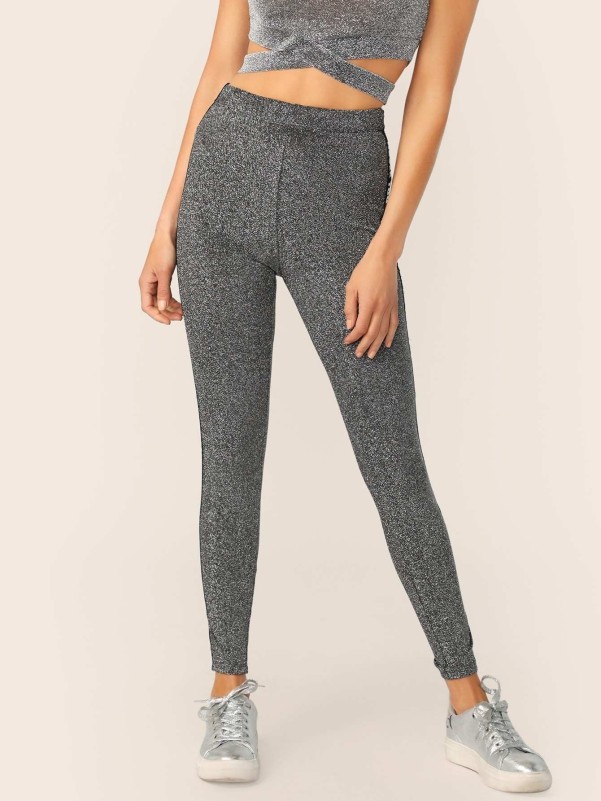 Letter Tape Side Glitter Leggings