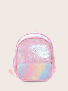 Girls Contrast Sequins Decor Fluffy Backpack