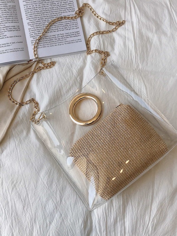 Clear Chain Bag With Woven Inner Pouch