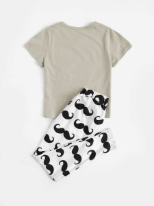 Boys Moustache & Letter Graphic Pajama Set