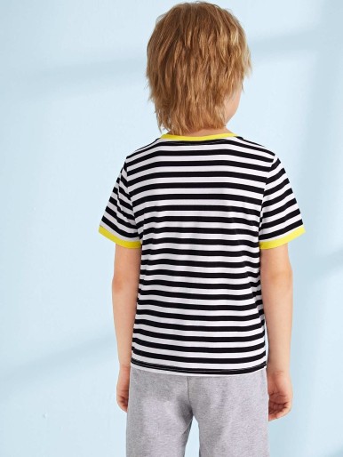 Boys Pocket Patched Striped Ringer Tee