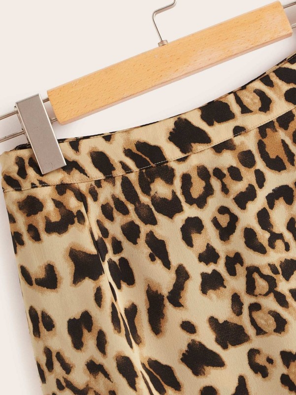 Leopard Print Asymmetrical Ruffle Hem Skirt