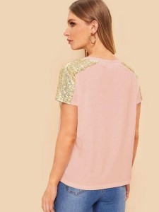 Contrast Sequins Pocket Tee