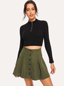 Button Up Boxed Pleated Skirt