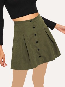 Button Up Boxed Pleated Skirt