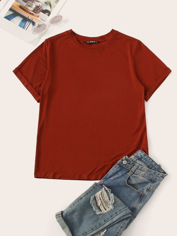 Rolled Up Sleeve Solid Tee