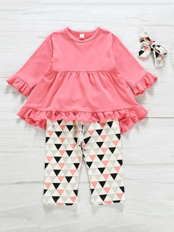 Toddler Girls High Low Top With Geometric Print Pants