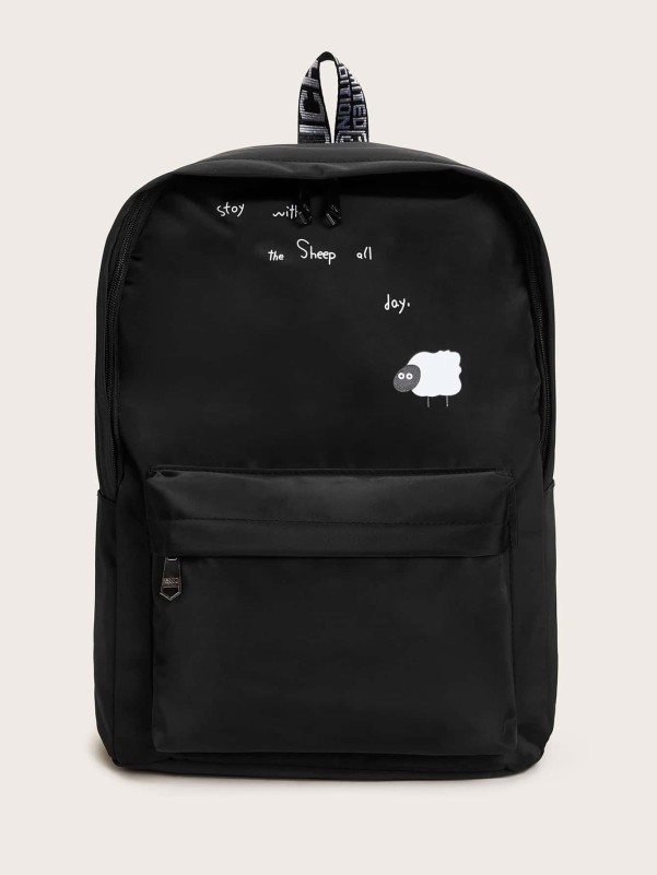 Slogan Detail Pocket Front Backpack