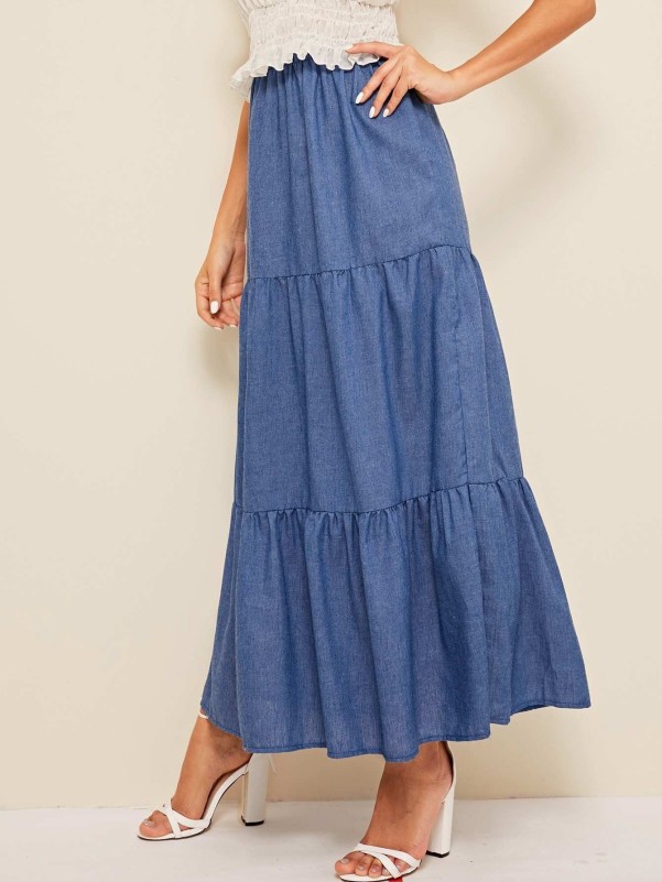 Spliced Elastic Waist Maxi Skirt