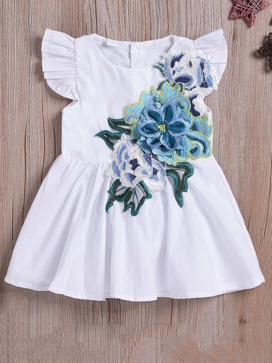Toddler Girls Floral Patched Ruffle Trim Smock Dress