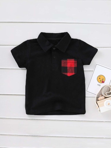 Black Casual Braided Toddler Boy Polo Shirts Pocket