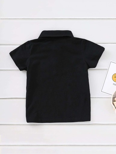 Black Casual Braided Toddler Boy Polo Shirts Pocket