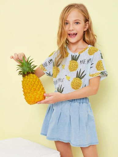 Girls Pineapple and Letter Print Tee