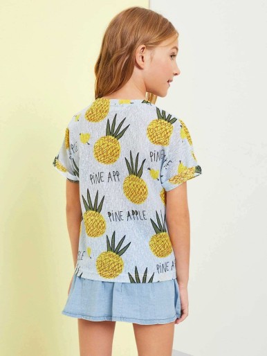 Girls Pineapple and Letter Print Tee
