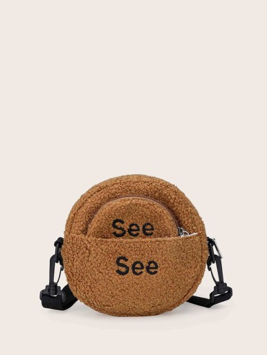 Crossbody Bags Letter Embroidery Brown Casual